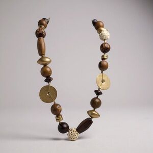 NWOT Handmade Wood Beaded and Other Materials 32" Long Necklace